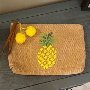 Pineapple Embroidered Beige Clutch